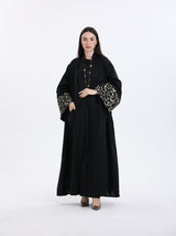 Diwani Abaya - Luxe Linen with Calligraphy Embroidery - Black