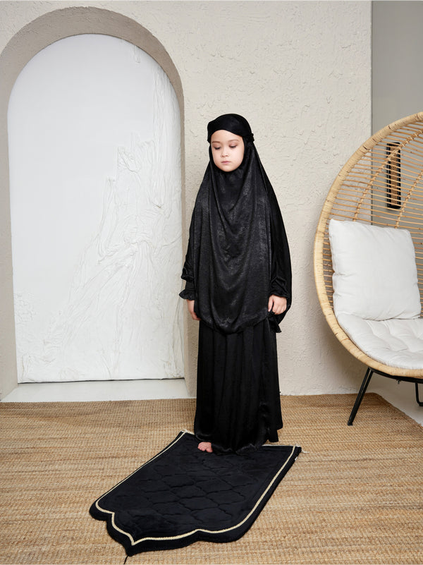 Kid Prayer Dress set + Velvet Prayer Mat - Black