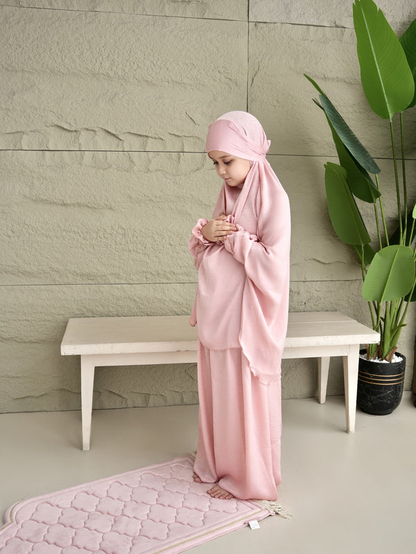 Kid Prayer Dress set + Velvet Prayer Mat - Rose petal