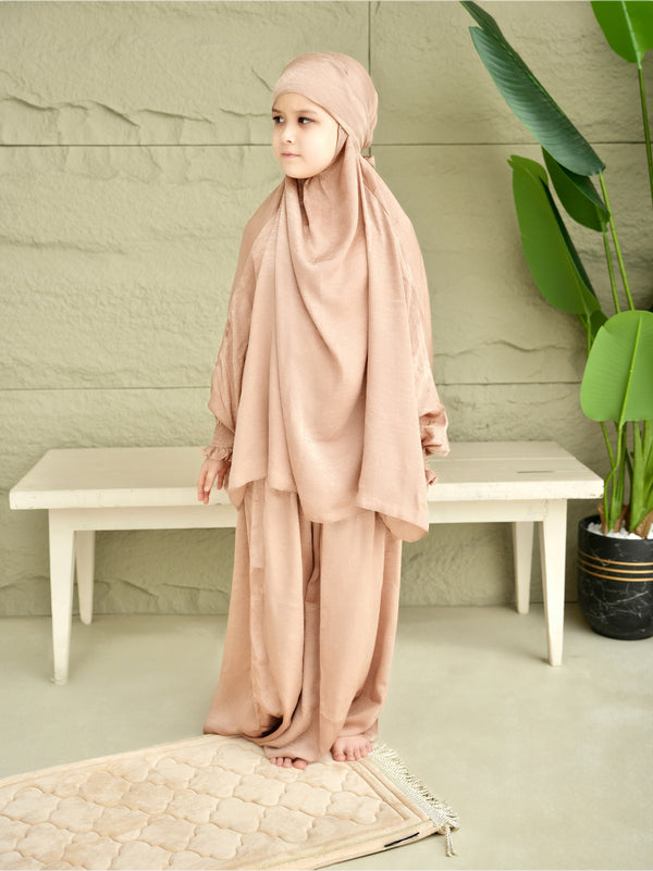 Kid- Prayer Dress set + Velvet Prayer Mat - honey