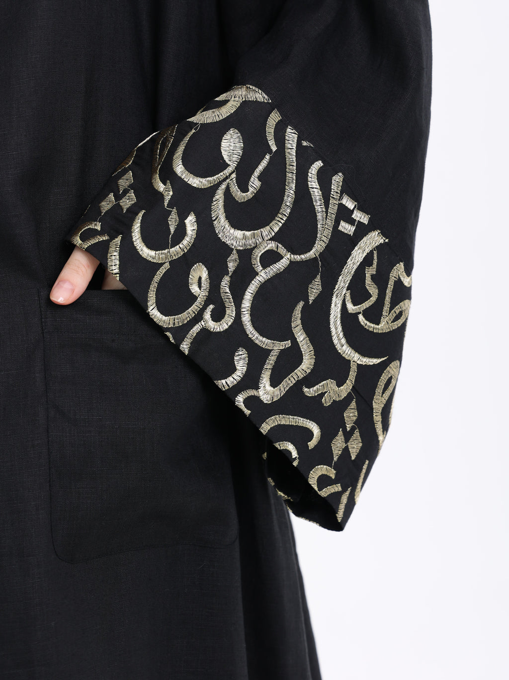 Diwani Abaya - Luxe Linen with Calligraphy Embroidery - Black