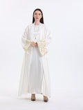 Diwani Abaya - Luxe Linen with Calligraphy Embroidery - White