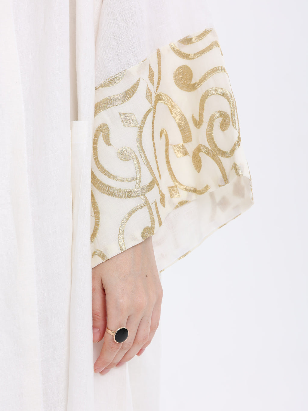 Diwani Abaya - Luxe Linen with Calligraphy Embroidery - White