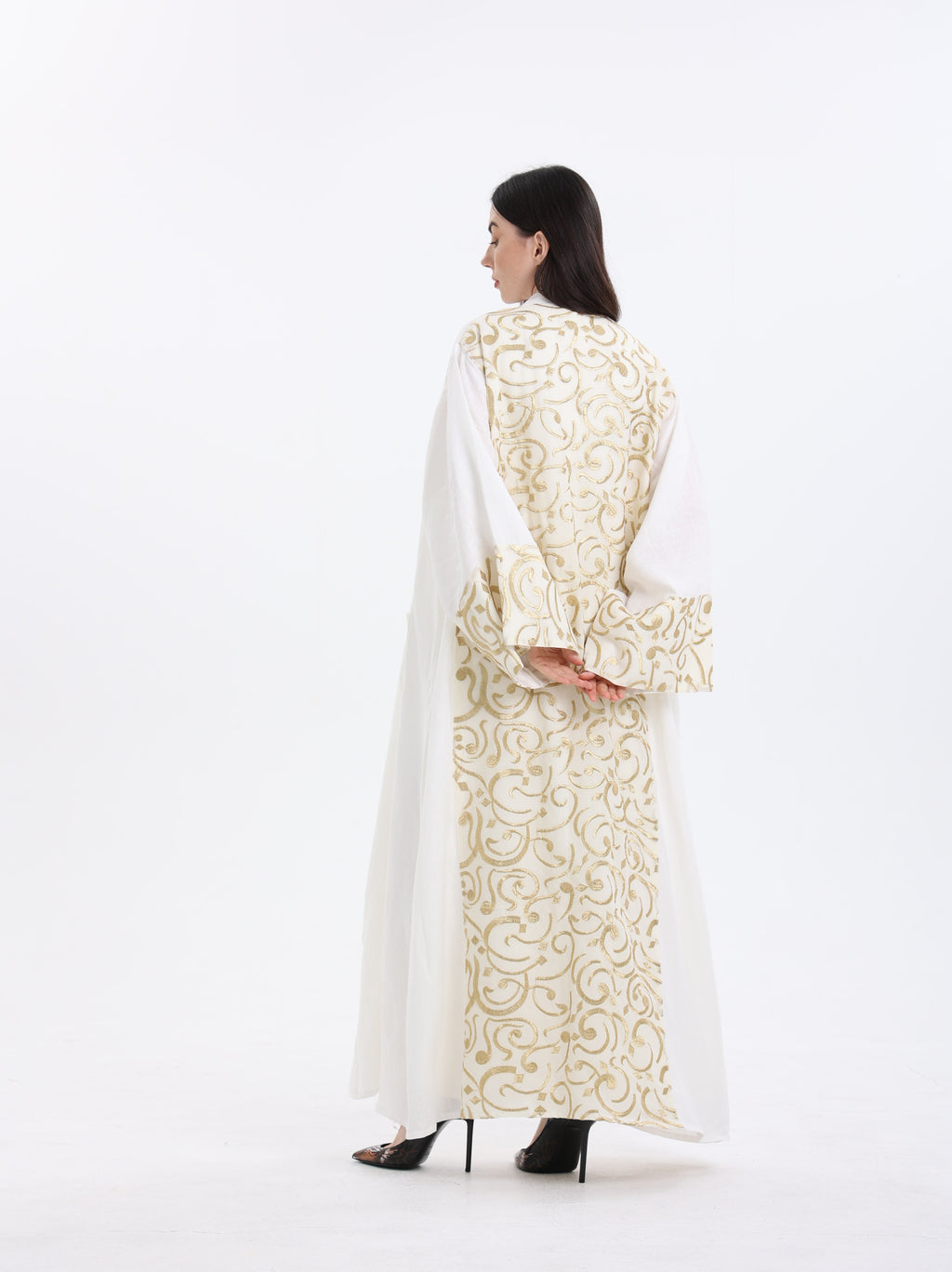 Diwani Abaya - Luxe Linen with Calligraphy Embroidery - White